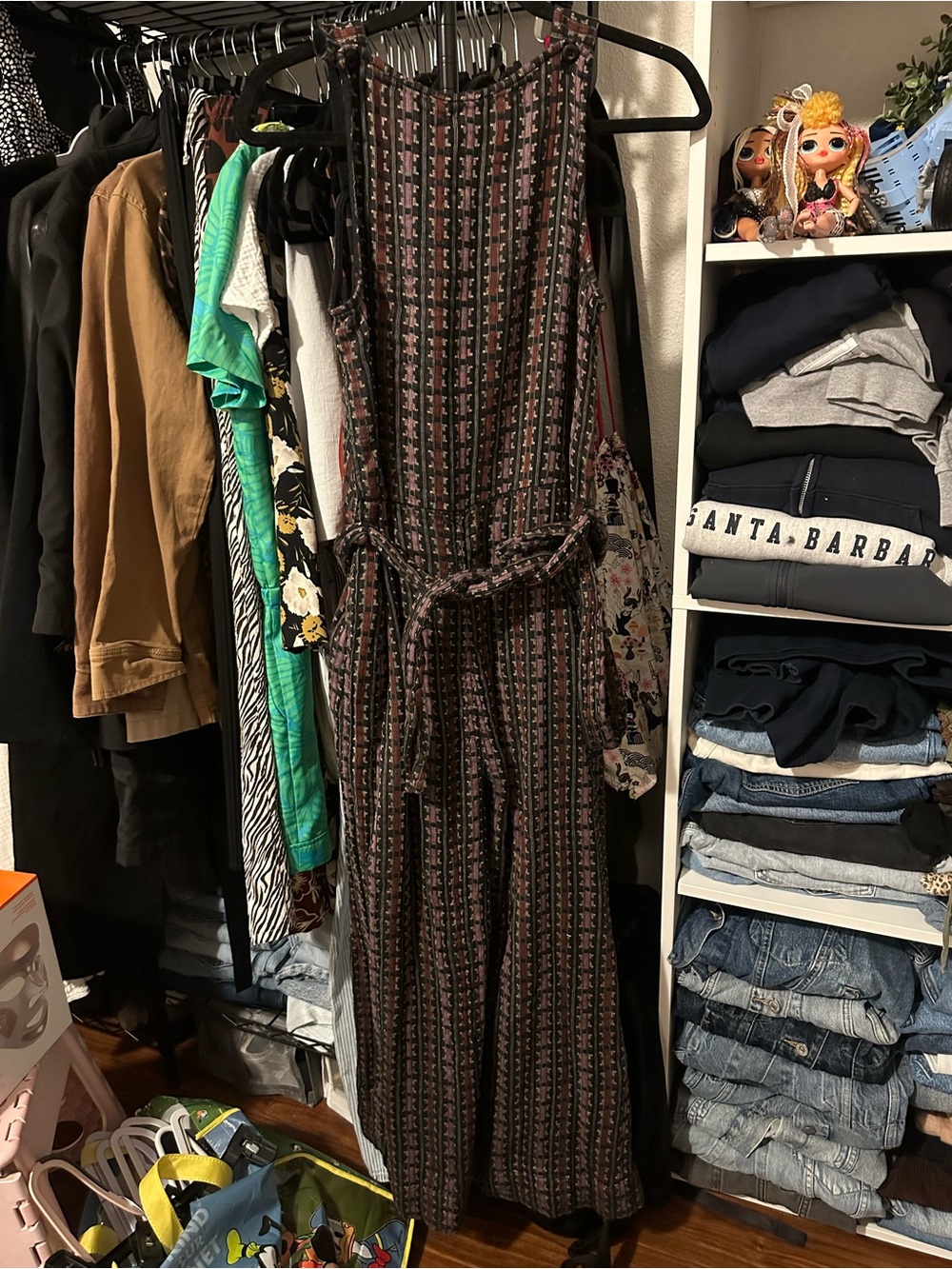 Anthropologie Brown and Pink Patterned Sleeveless Jumpsuit
